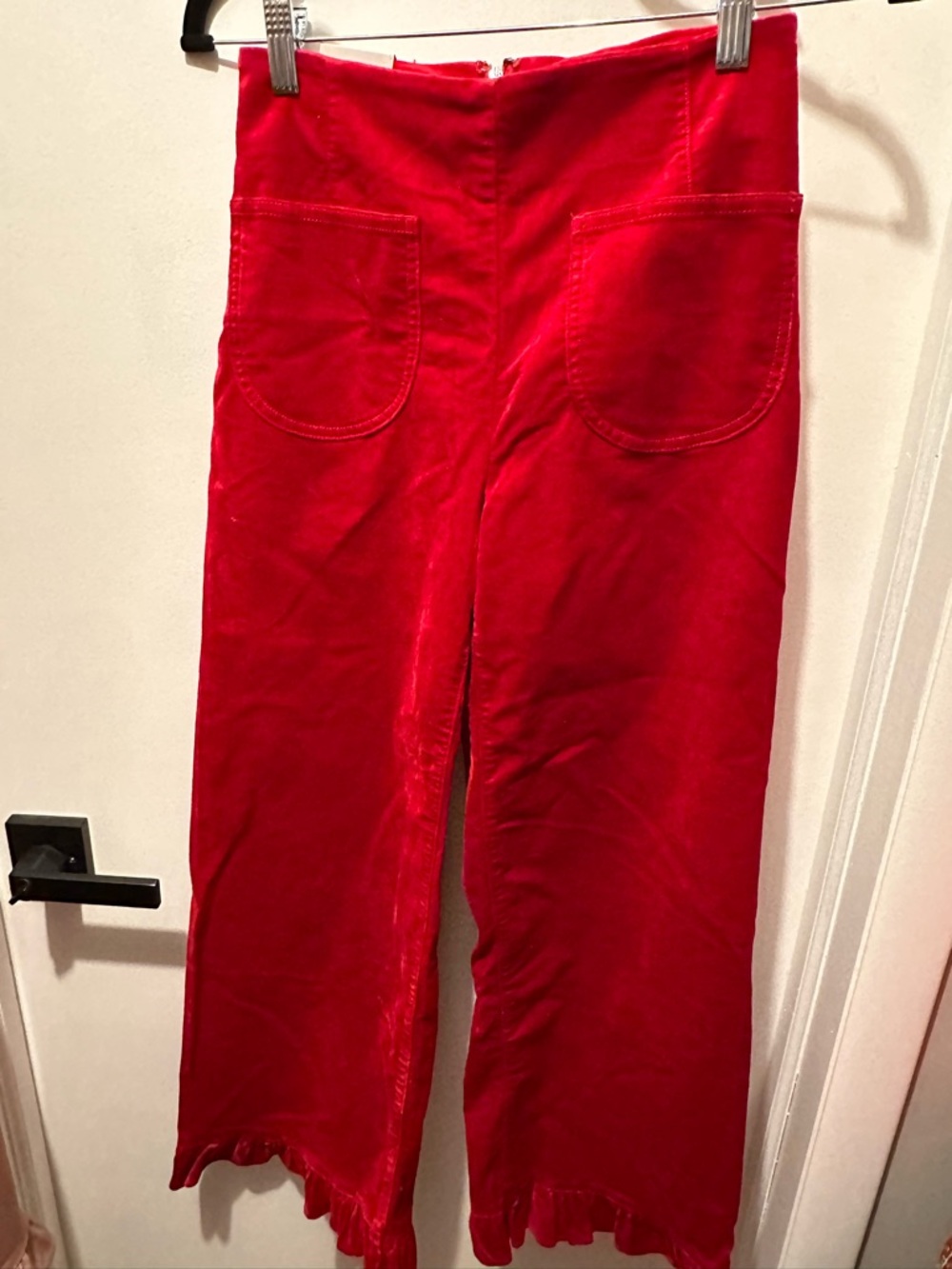 ANTHROPOLOGIE The Colette Crop Velvet Ruffle-Hem Pants by Maeve